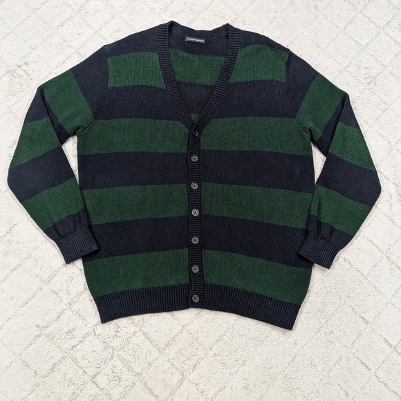 Brandy Melville Sweater Womens OS Green Navy Stripe Maya Oversize Knit  Cardigan - Picture 1 of 7